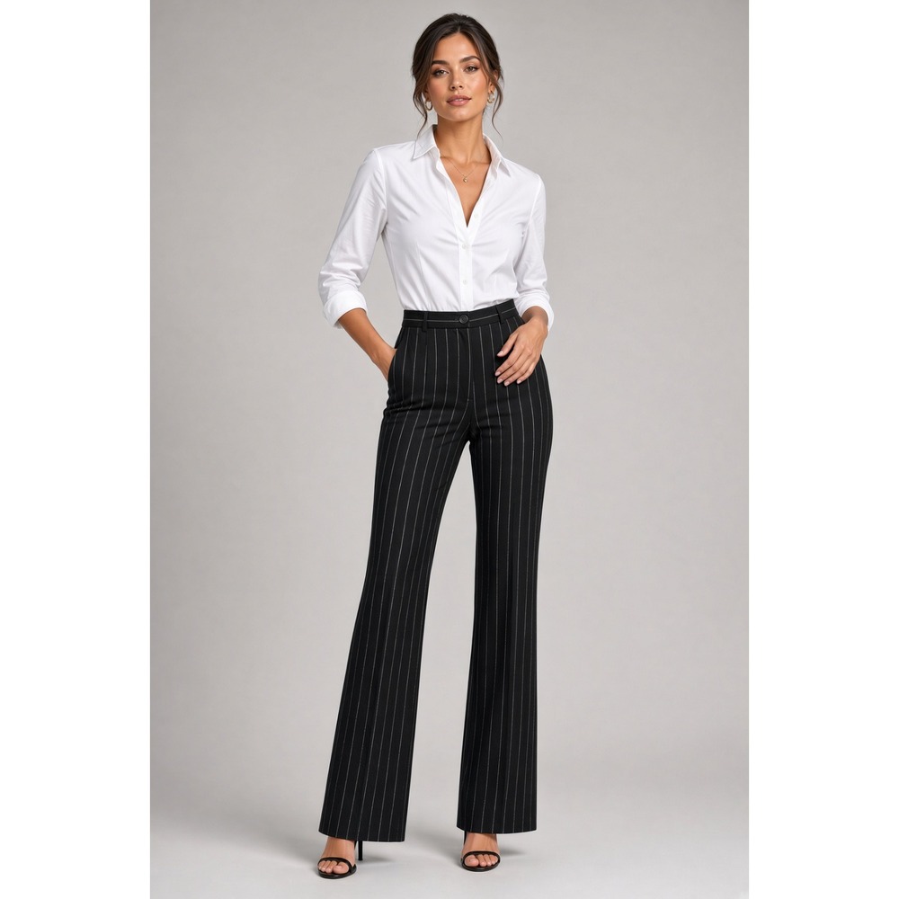 Vintage Moschino Couture Trouser Pants in Charcoal Striped Stretch Wool 6 Italy